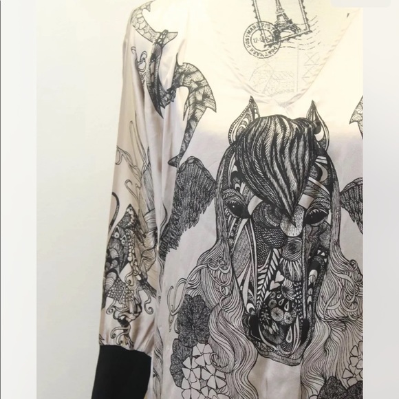 Zara Women Tunic Dress Beige Black Silk Graffiti Print Medium Portugal - Picture 8 of 12